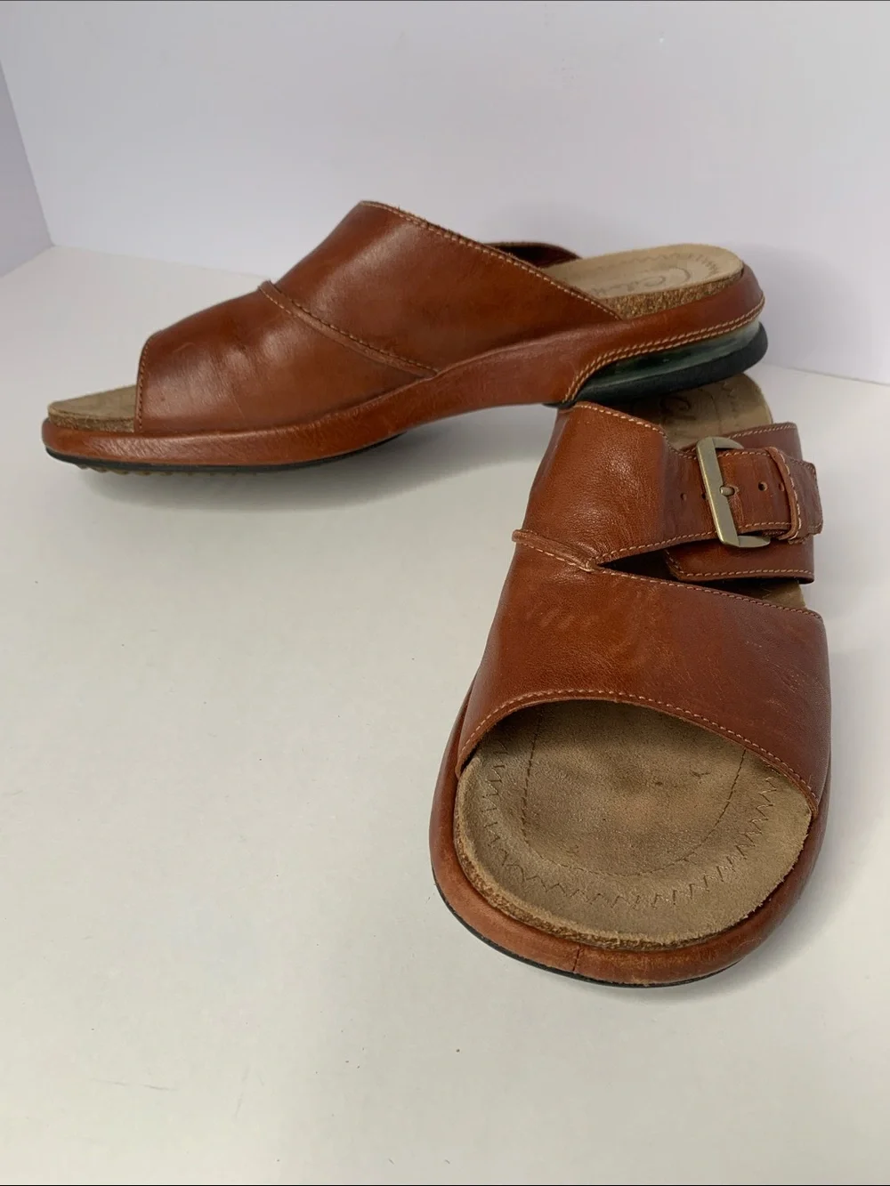 Cole Haan Cognac Brown Leather Slide Mules with Buckle. Size Men's 9M